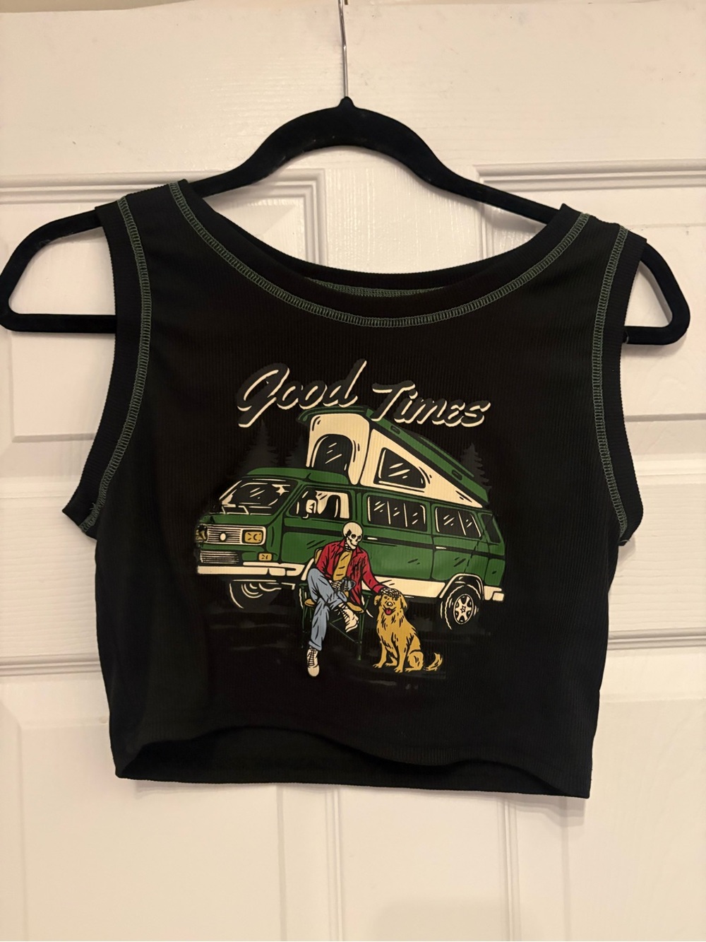 Good Times Black Graphic Crop Tank Top